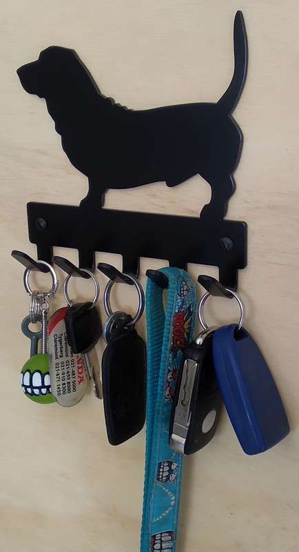 Eboy Steel Basset Key Rack or Leash Hanger - 5 Hooks - Black