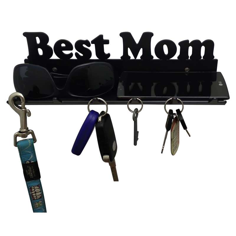 Eboy Steel Best Mom Keys Rack with Tray - 6 Hooks - Black