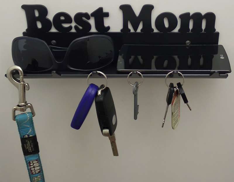Eboy Steel Best Mom Keys Rack with Tray - 6 Hooks - Black