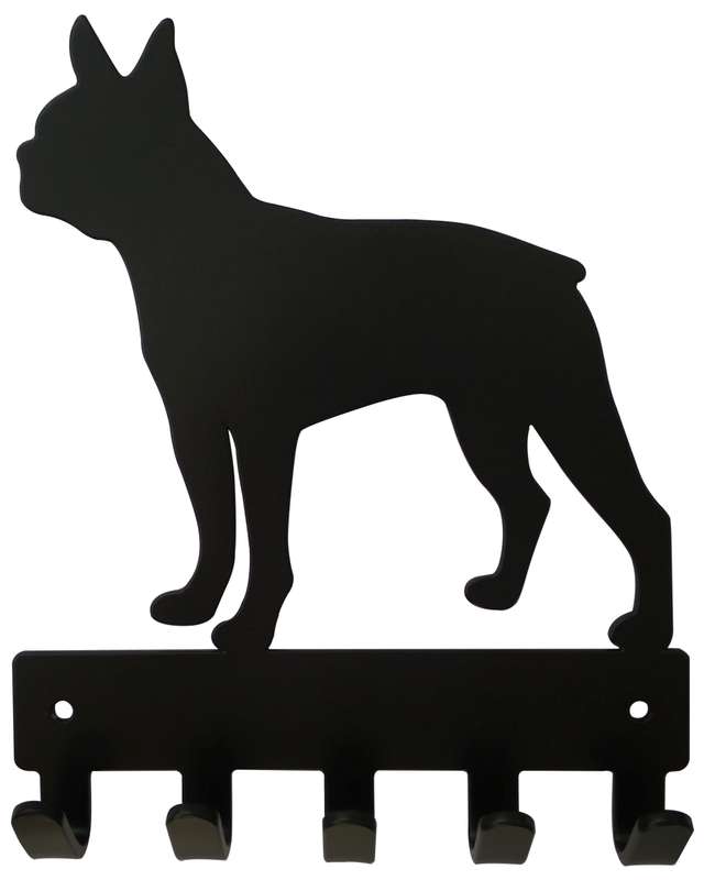 Eboy Steel Boston Terrier Key Rack or Leash Hanger - 5 Hooks - Black