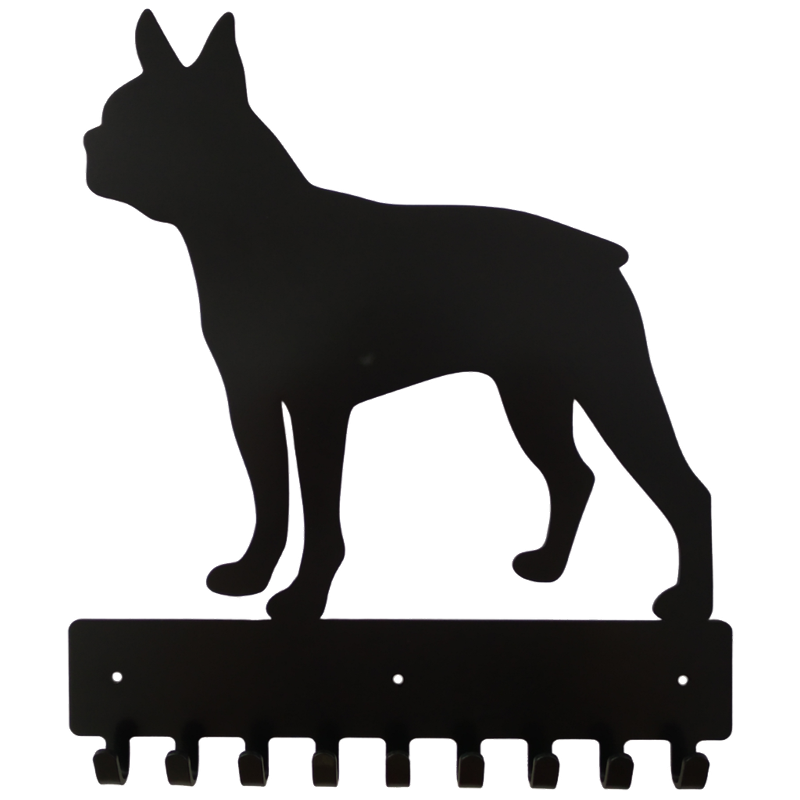 Eboy Steel Boston Terrier Key Rack or Leash Hanger - 9 Hooks - Black