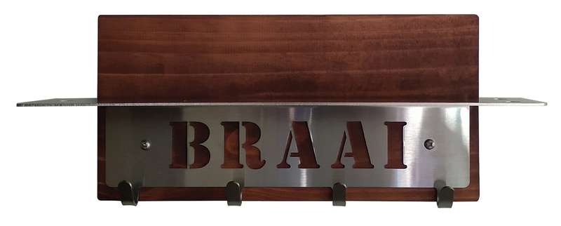 Eboy Steel Braai Utensils Holder with Shelf - 4 Hooks - Stainless Steel