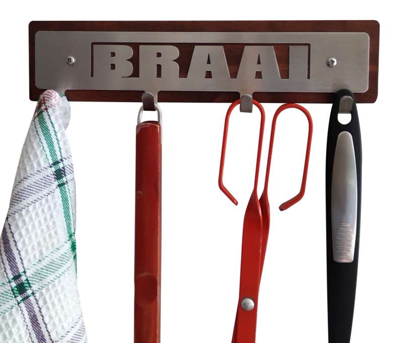 Eboy Steel Braai Utensils Holder - 4 Hooks V1 - Stainless Steel
