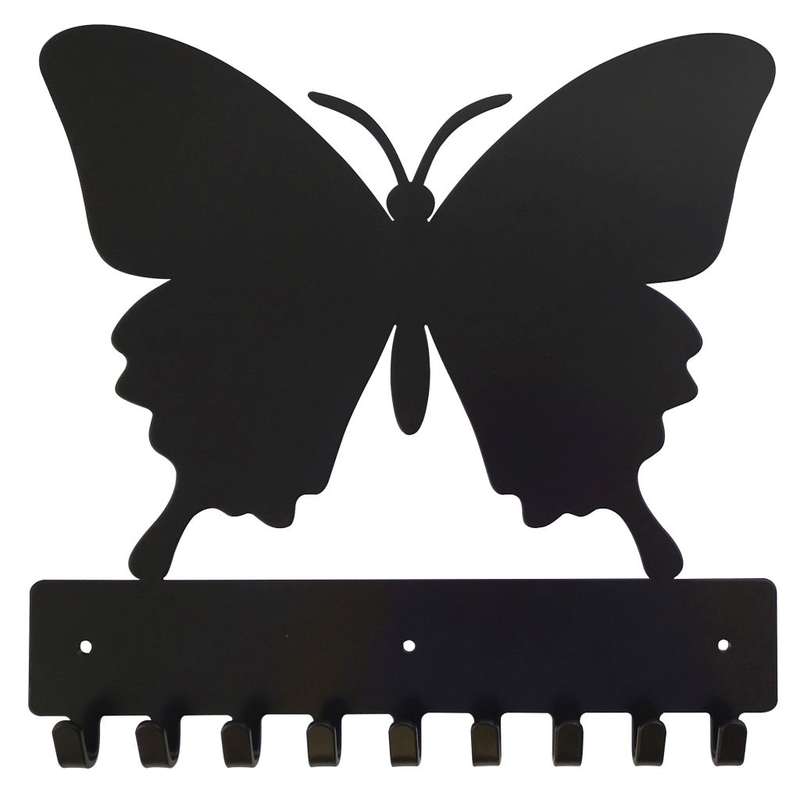 Eboy Steel Butterfly Key Rack or Leash Hanger - 9 Hooks - Black