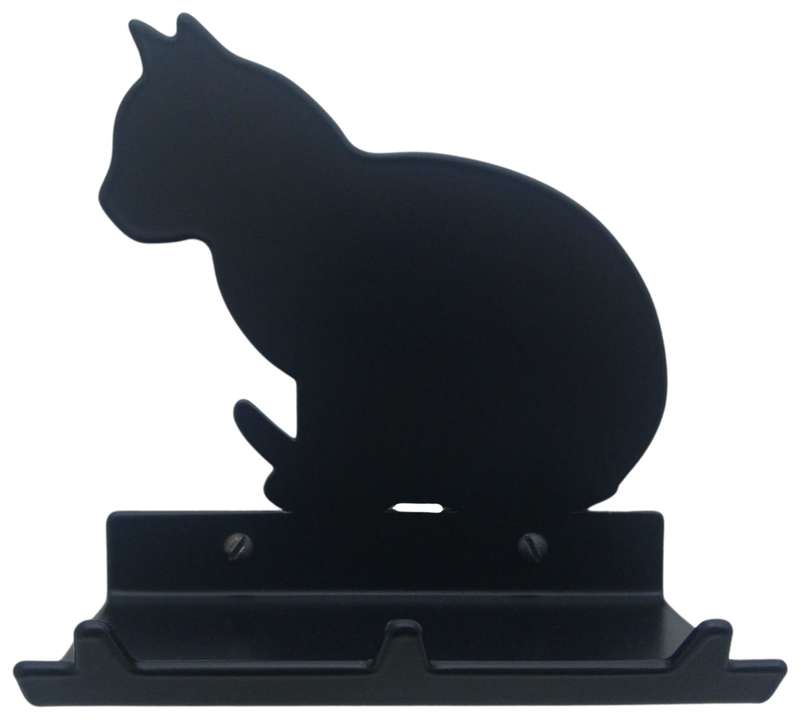 Eboy Steel Cat Sitting Key Rack with Tray - 3 Hooks - Black