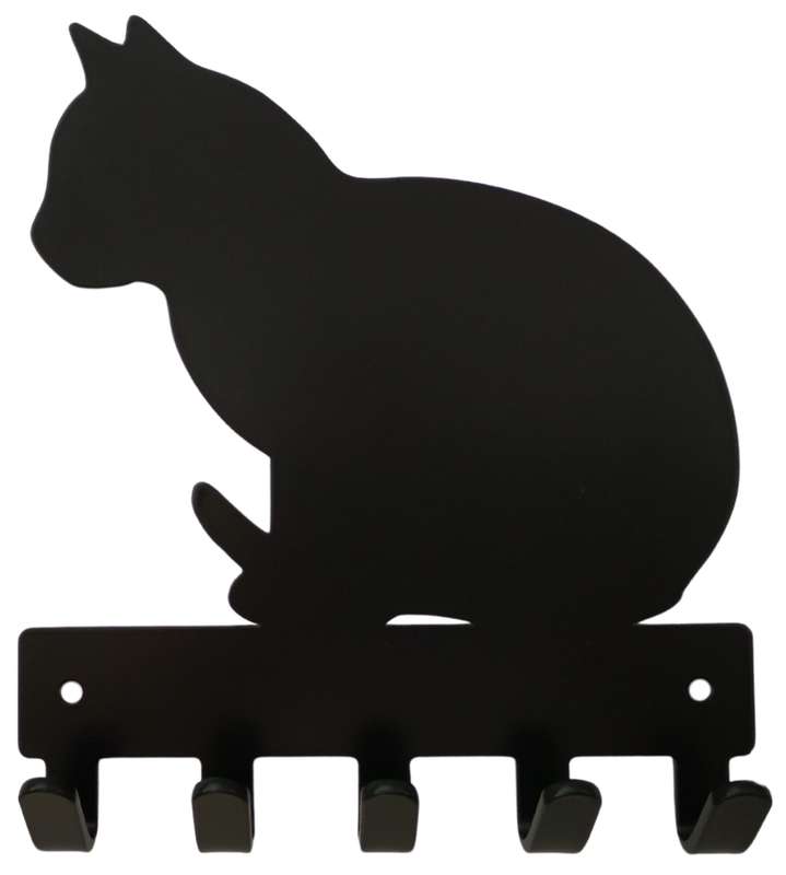 Eboy Steel Cat Sitting Key Rack or Leash Hanger - 5 Hooks - Black
