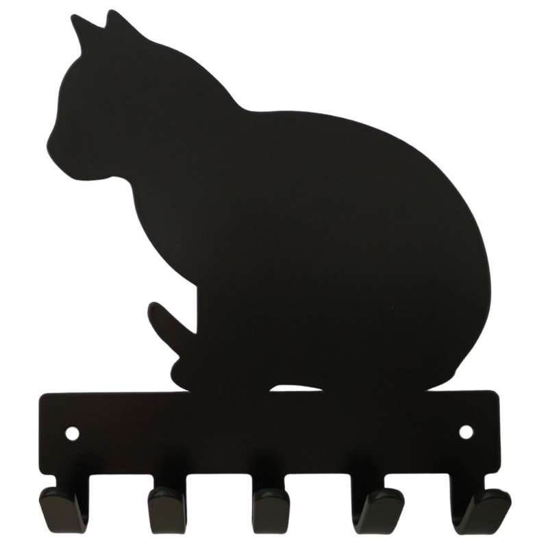 Eboy Steel Cat Sitting Key Rack or Leash Hanger - 5 Hooks - Black