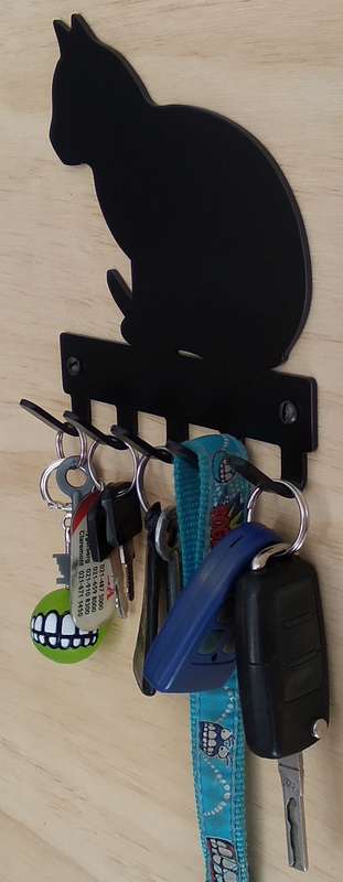 Eboy Steel Cat Sitting Key Rack or Leash Hanger - 5 Hooks - Black