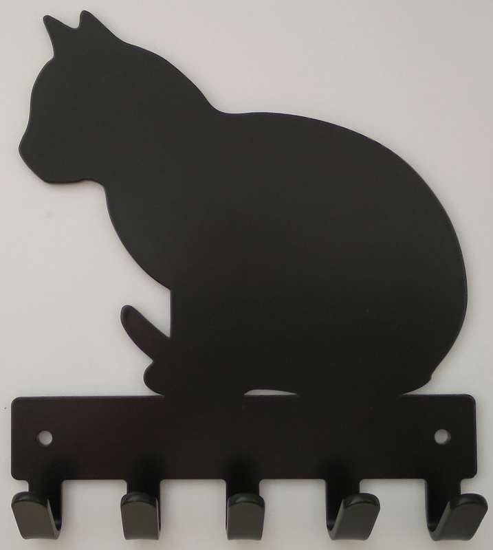Eboy Steel Cat Sitting Key Rack or Leash Hanger - 5 Hooks - Black
