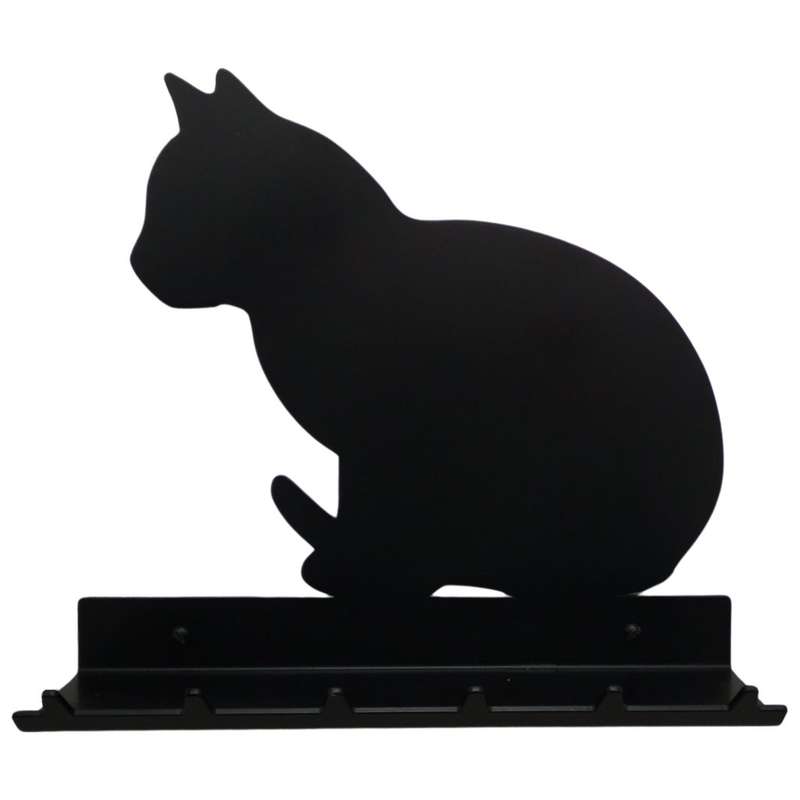 Eboy Steel Cat Sitting Key Rack with Tray - 6 Hooks - Black