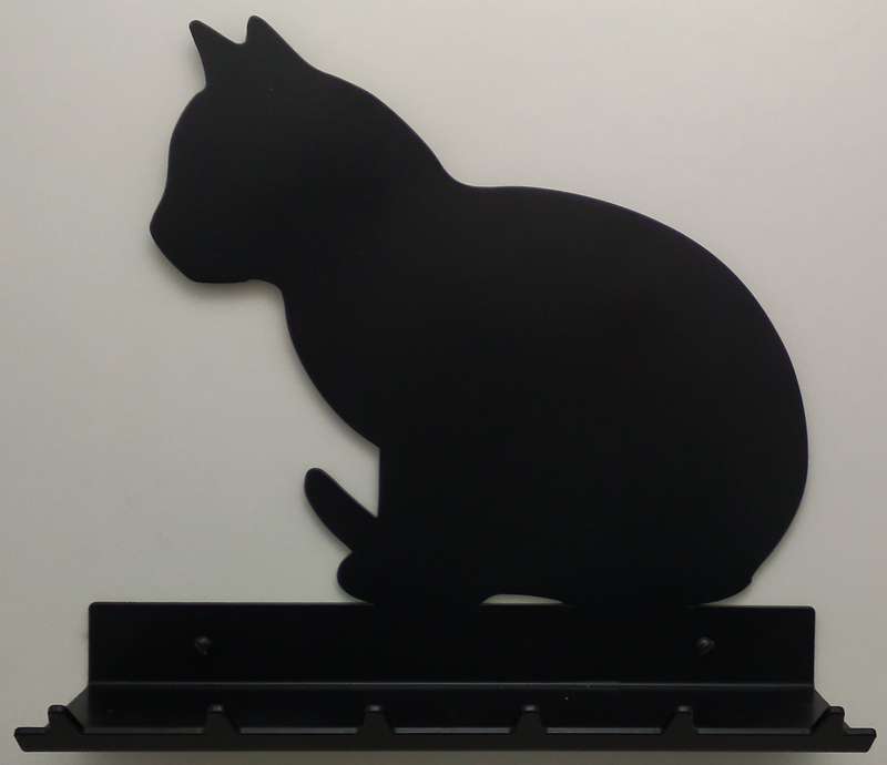Eboy Steel Cat Sitting Key Rack with Tray - 6 Hooks - Black