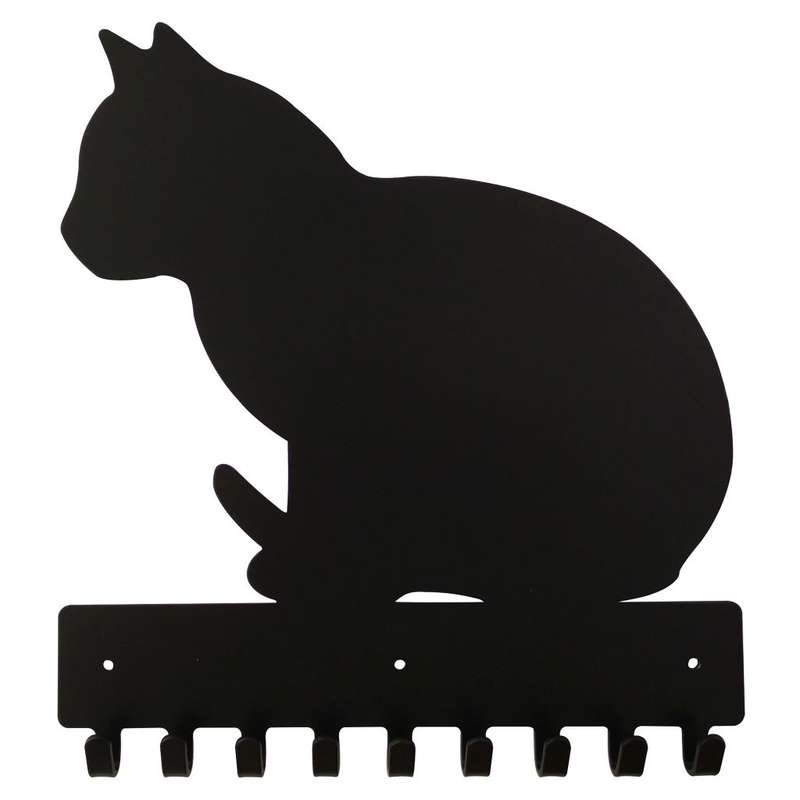Eboy Steel Cat sitting Key Rack or Leash Hanger - 9 Hooks - Black