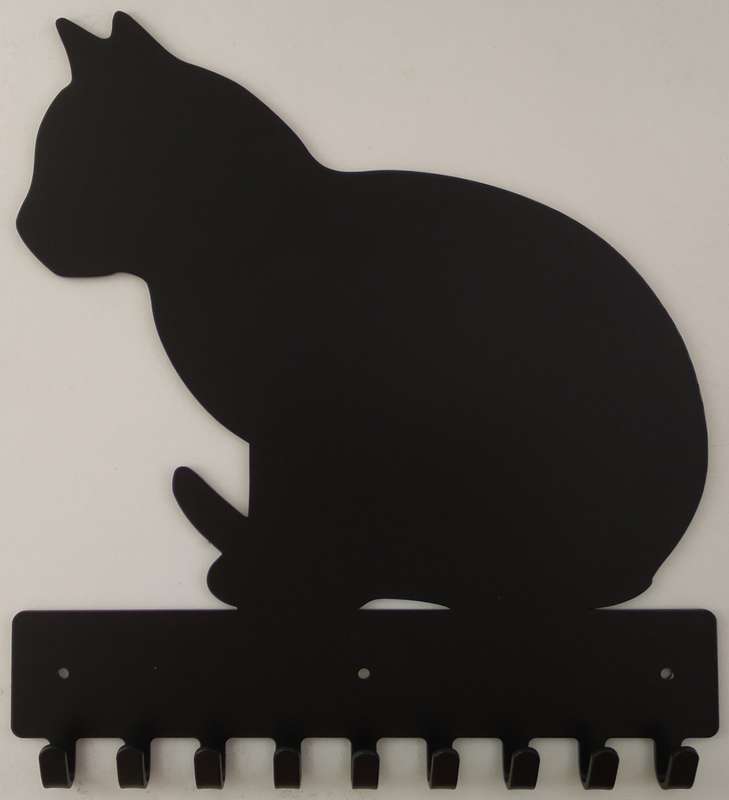 Eboy Steel Cat sitting Key Rack or Leash Hanger - 9 Hooks - Black