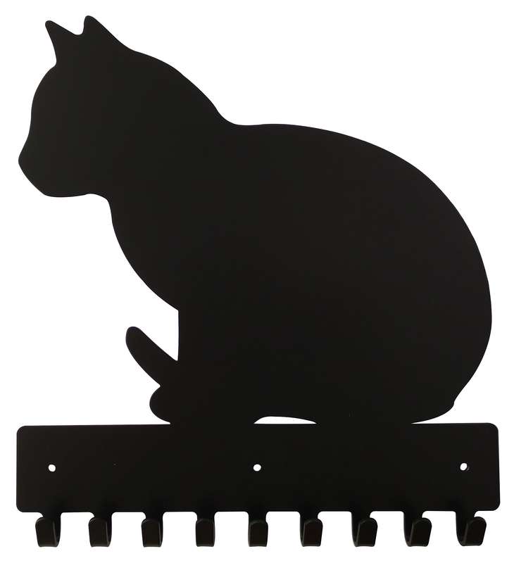 Eboy Steel Cat sitting Key Rack or Leash Hanger - 9 Hooks - Black