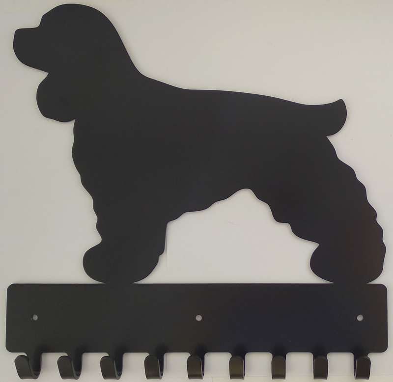 Eboy Steel Cocker Spaniel Key Rack or Leash Hanger - 9 Hooks - Black