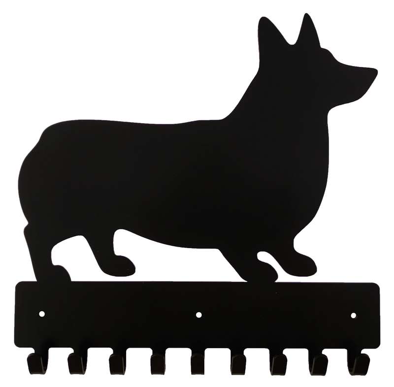 Eboy Steel Corgi Key Rack or Leash Hanger - 9 Hooks - Black