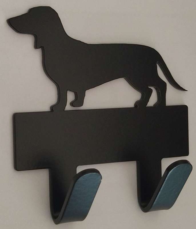 Eboy Steel Dachshund Key Rack or Leash Hanger - 2 Hooks - Black