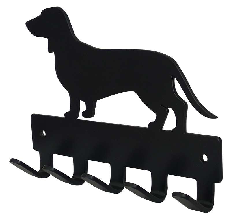 Eboy Steel Dachshund Key Rack or Leash Hanger - 5 Hooks - Black