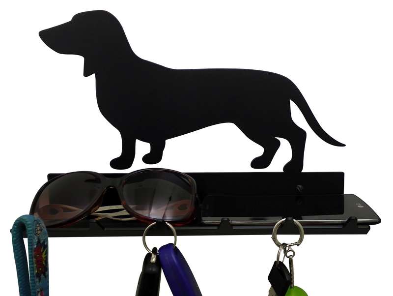 Eboy Steel Dachshund Key Rack with Tray - 6 Hooks - Black
