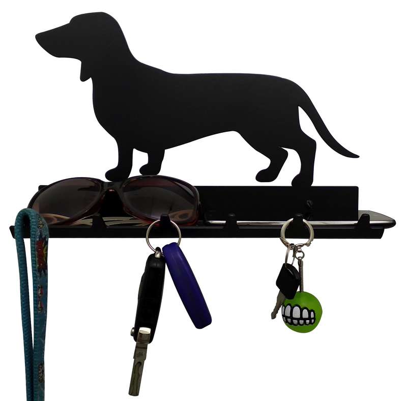 Eboy Steel Dachshund Key Rack with Tray - 6 Hooks - Black