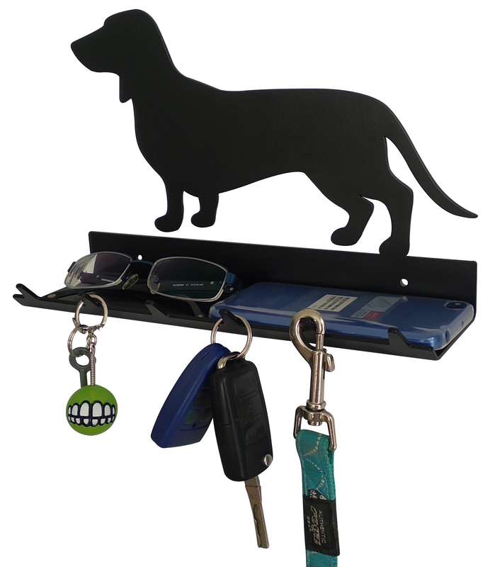 Eboy Steel Dachshund Key Rack with Tray - 6 Hooks - Black