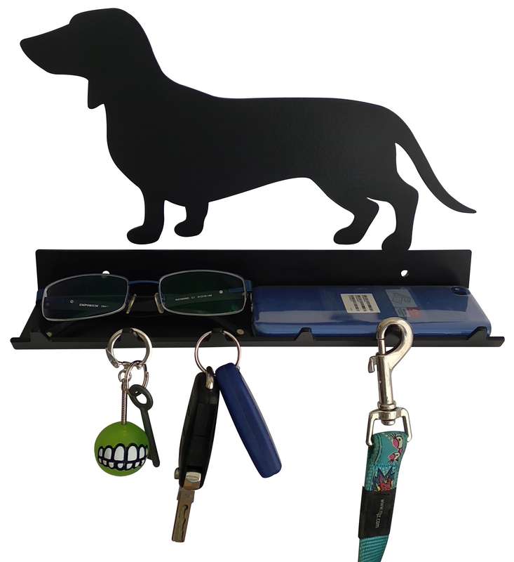 Eboy Steel Dachshund Key Rack with Tray - 6 Hooks - Black