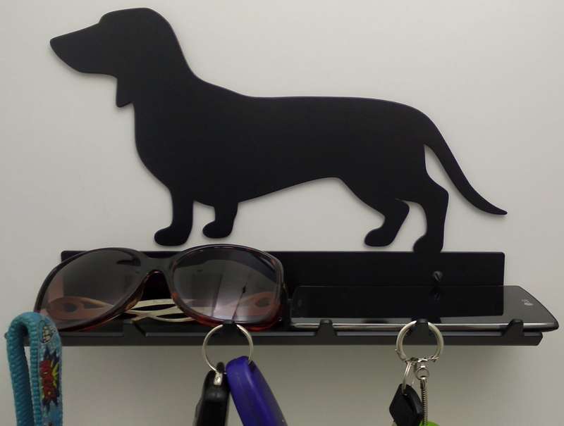 Eboy Steel Dachshund Key Rack with Tray - 6 Hooks - Black