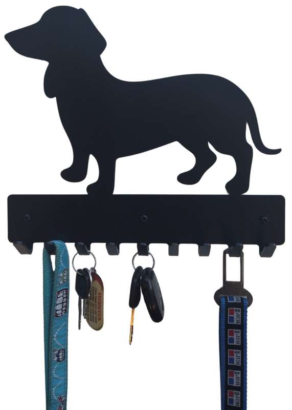 Eboy Steel Dachshund Key Rack or Leash Hanger - 9 Hooks - Black