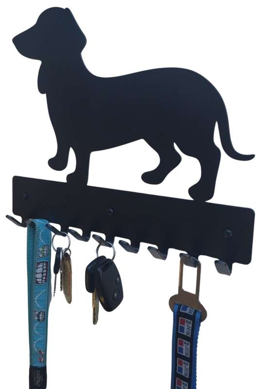 Eboy Steel Dachshund Key Rack or Leash Hanger - 9 Hooks - Black