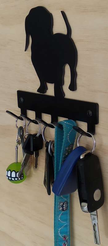 Eboy Steel Dachshund Key Rack or Leash Hanger V1 - 5 Hooks - Black