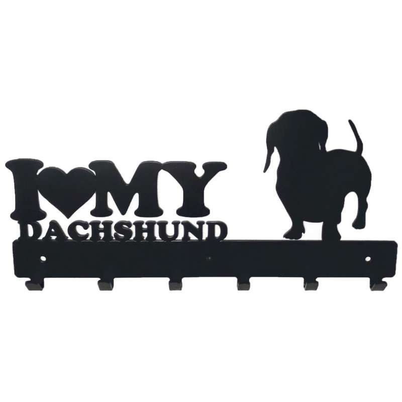Eboy Steel I Love My Dachshund Coat, keys, Bag or Cap Rack - 6 Hooks - Black
