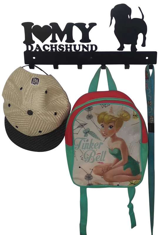Eboy Steel I Love My Dachshund Coat, keys, Bag or Cap Rack - 6 Hooks - Black
