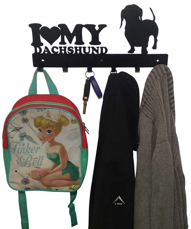 Eboy Steel I Love My Dachshund Coat, keys, Bag or Cap Rack - 6 Hooks - Black