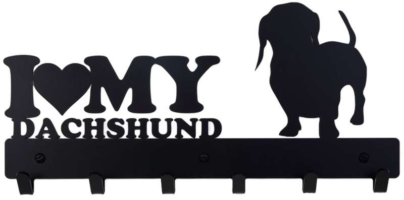 Eboy Steel I Love My Dachshund Coat, keys, Bag or Cap Rack - 6 Hooks - Black