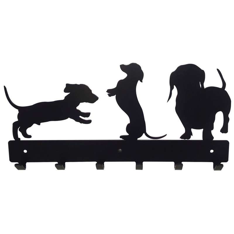 Eboy Steel Dachshund Coat, Keys, Bag or Cap Rack - 6 Hooks - Black