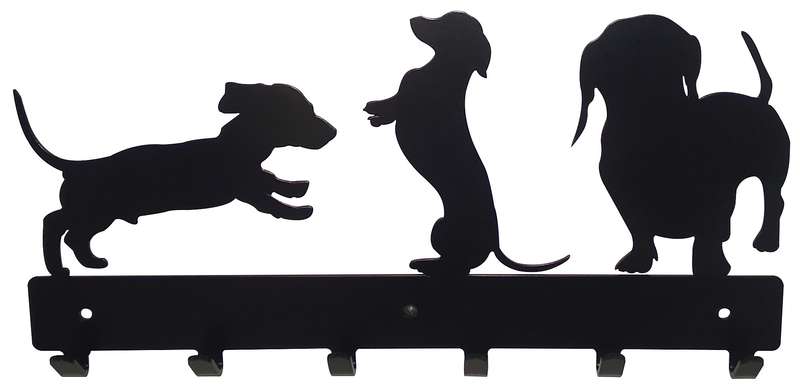 Eboy Steel Dachshund Coat, Keys, Bag or Cap Rack - 6 Hooks - Black