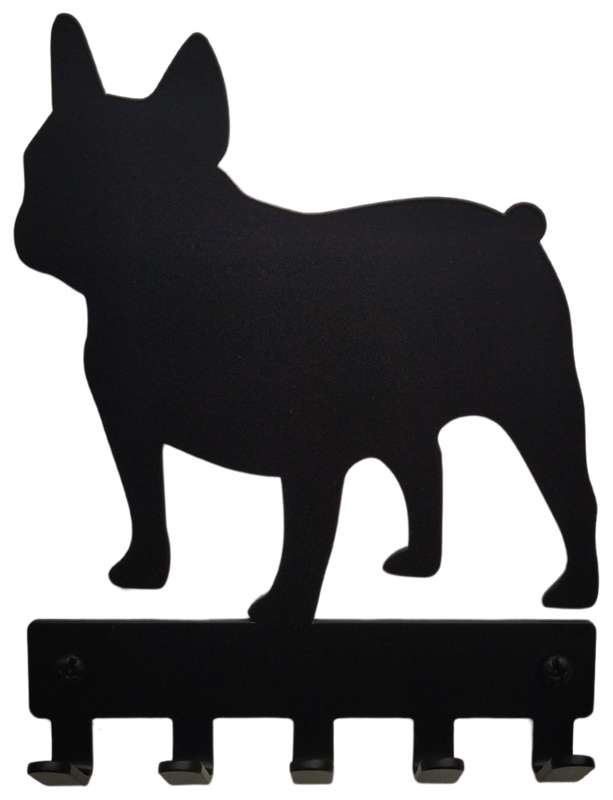 Eboy Steel French Bulldog Key Rack or Leash Hanger - 5 Hooks - Black