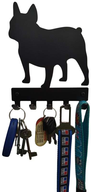 Eboy Steel French Bulldog Key Rack or Leash Hanger - 5 Hooks - Black