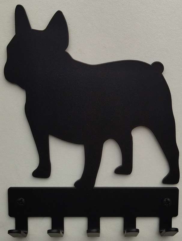 Eboy Steel French Bulldog Key Rack or Leash Hanger - 5 Hooks - Black
