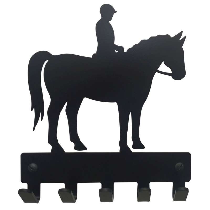 Eboy Steel Horse with Rider Key Rack or Leash Hanger - 5 Hooks - Black