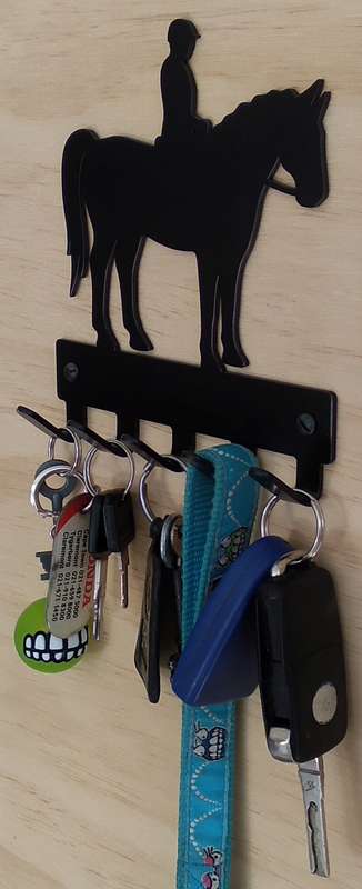 Eboy Steel Horse with Rider Key Rack or Leash Hanger - 5 Hooks - Black