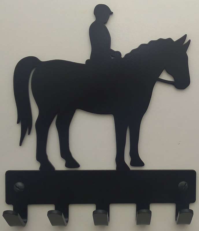 Eboy Steel Horse with Rider Key Rack or Leash Hanger - 5 Hooks - Black
