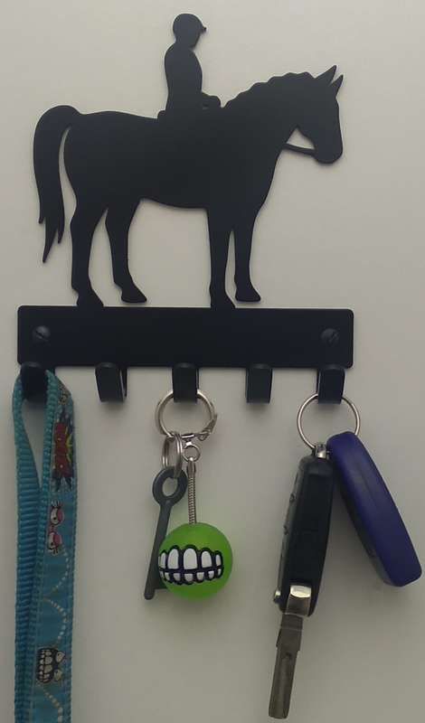 Eboy Steel Horse with Rider Key Rack or Leash Hanger - 5 Hooks - Black
