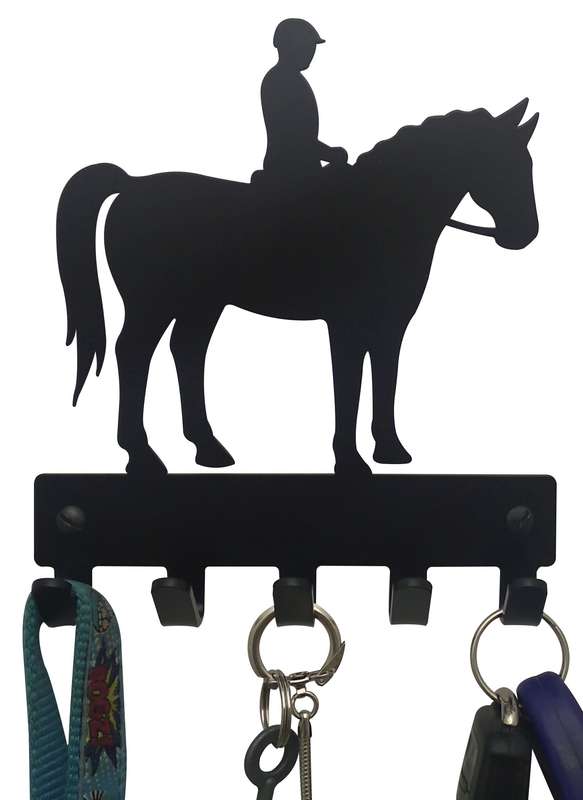 Eboy Steel Horse with Rider Key Rack or Leash Hanger - 5 Hooks - Black