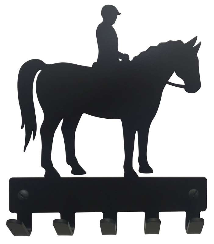 Eboy Steel Horse with Rider Key Rack or Leash Hanger - 5 Hooks - Black