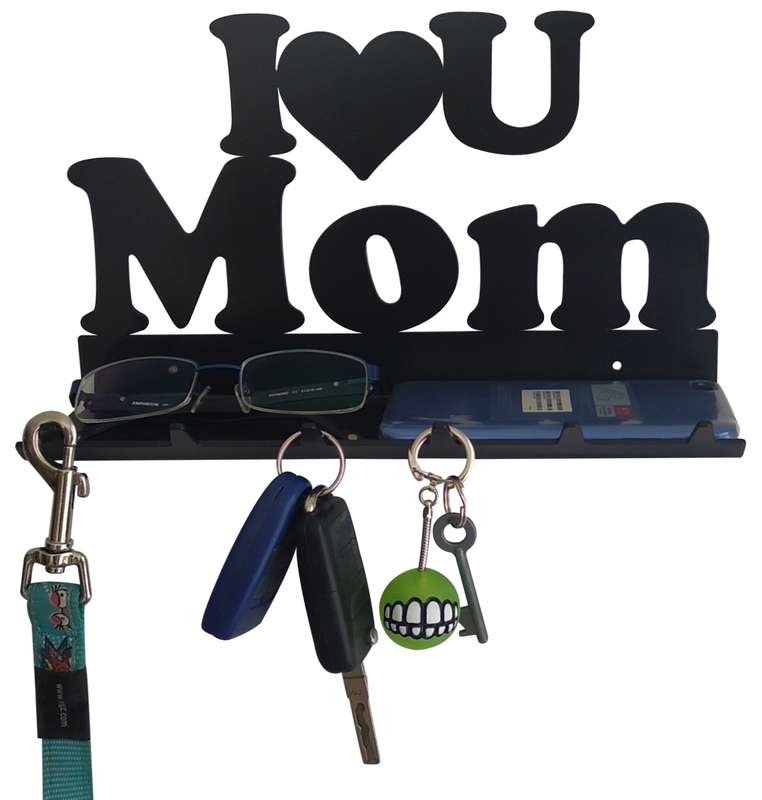 Eboy Steel I Love You Mom Key Rack with Tray - 6 Hooks - Black