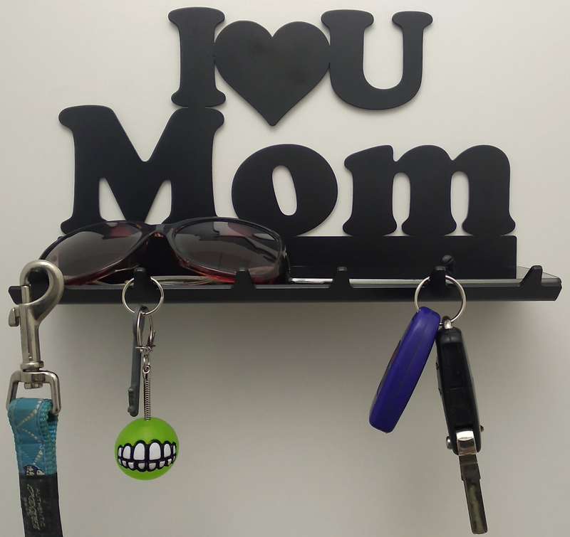 Eboy Steel I Love You Mom Key Rack with Tray - 6 Hooks - Black