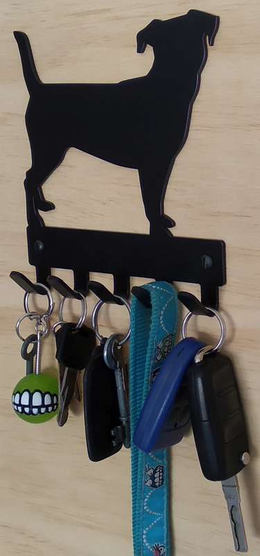 Eboy Steel Jack Russel Key Rack or Leash Hanger - 5 Hooks - Black