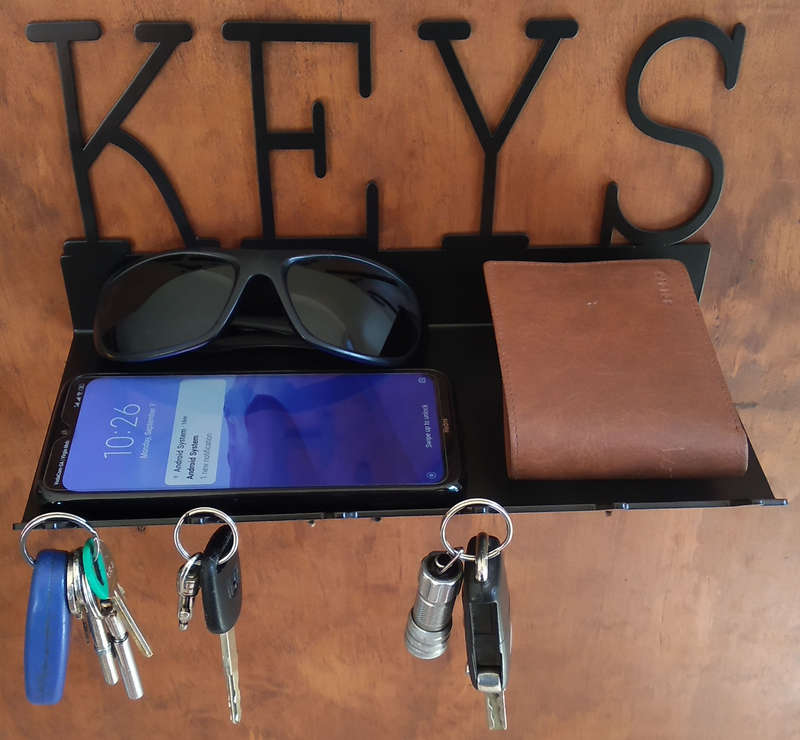 Eboy Steel Keys Rack with Large Tray - 6 Hooks - Black
