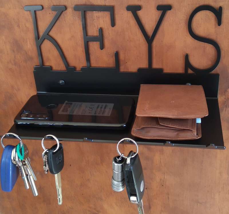 Eboy Steel Keys Rack with Large Tray - 6 Hooks - Black